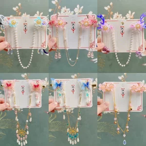 Children's forehead heart chain step shake butterfly forehead chain hairpin fringe Chinese style hairpin for girls