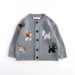 Autumn New Children's Clothing Sweater Children's Japanese and Korean Cute Dog Sweater, Men's and Women's Grey Knitted Sweater